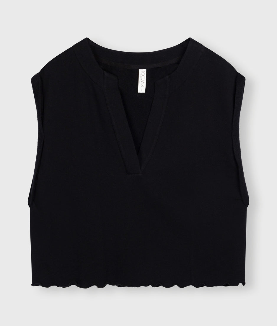 v-neck top fleece | black