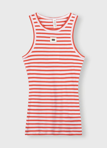 tank top rib stripes | white/poppy red