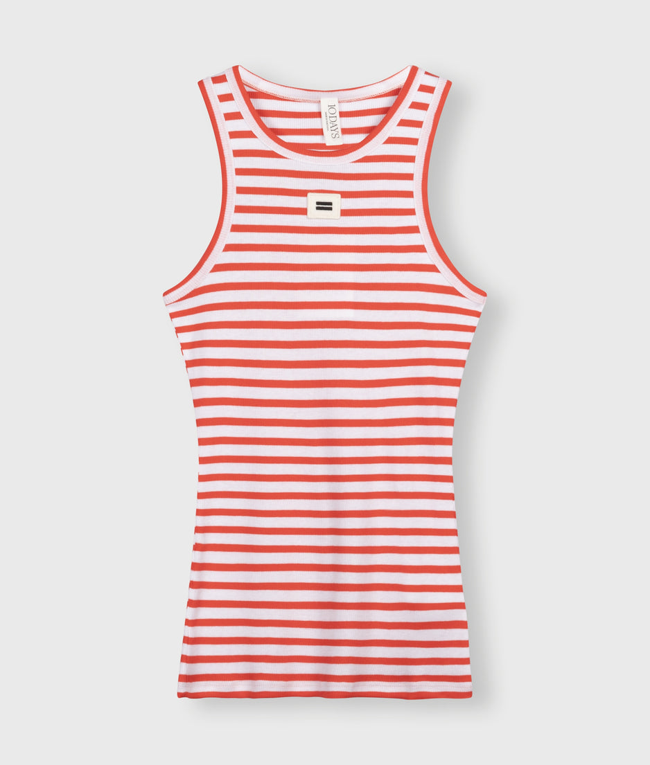 tank top rib stripes | white/poppy red