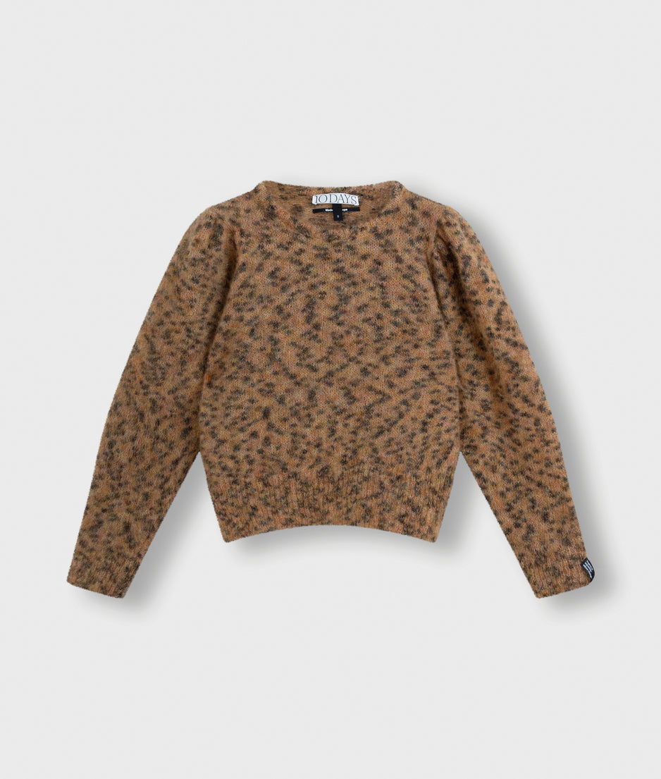puffed sweater knit leopard | saddle brown
