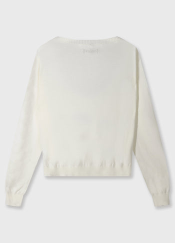 deep neck knit sweater | ecru