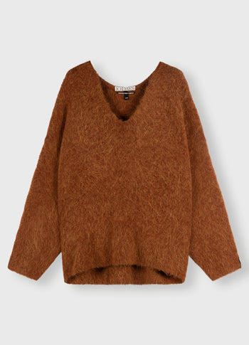 oversized sweater hairy knit | saddle brown