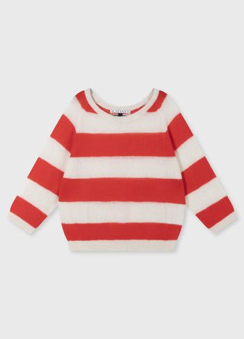 sweater thin knit stripes | white/poppy red