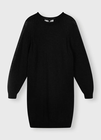 crew neck knit dress | black