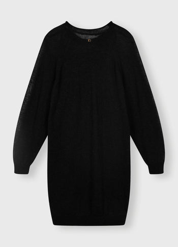 crew neck knit dress | black