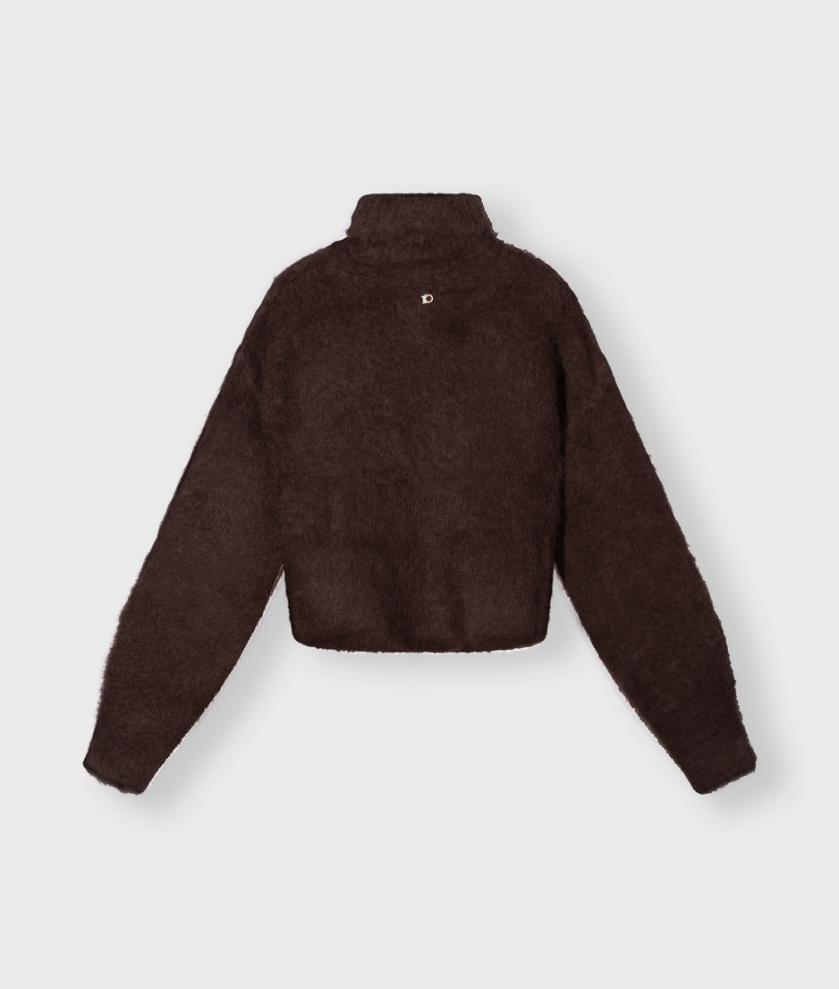 cropped knit turtleneck | deep wine