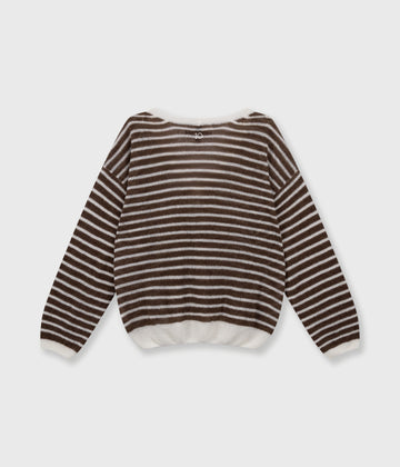 thin v-neck knit sweater | ecru/dark truffle