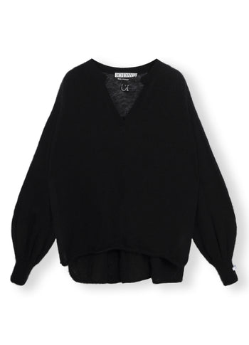thin alpaca knit blouse | black