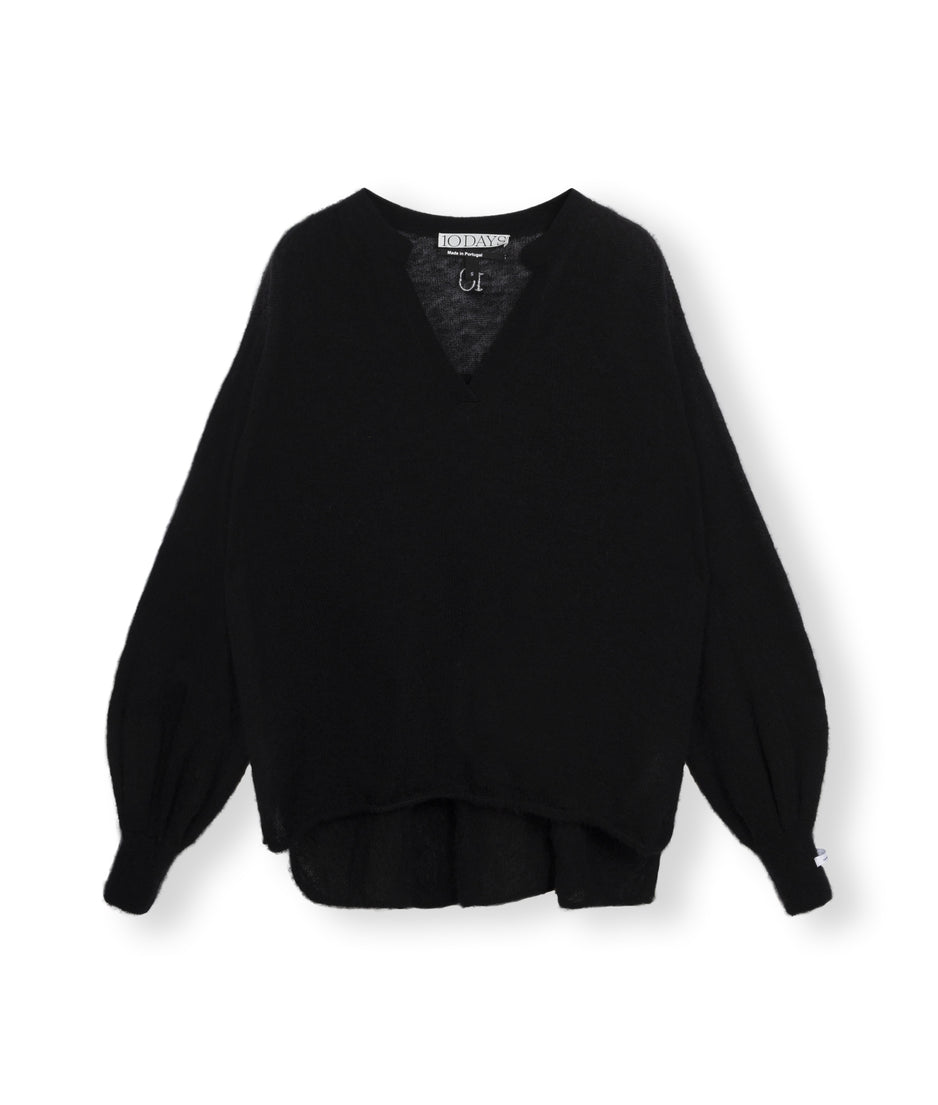 thin alpaca knit blouse | black