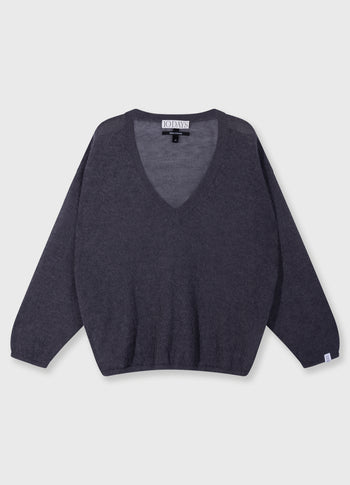 dunne V-hals knit sweater | steel blue