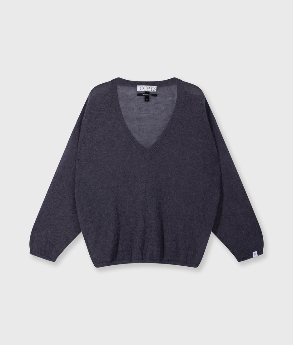 dunne V-hals knit sweater | steel blue