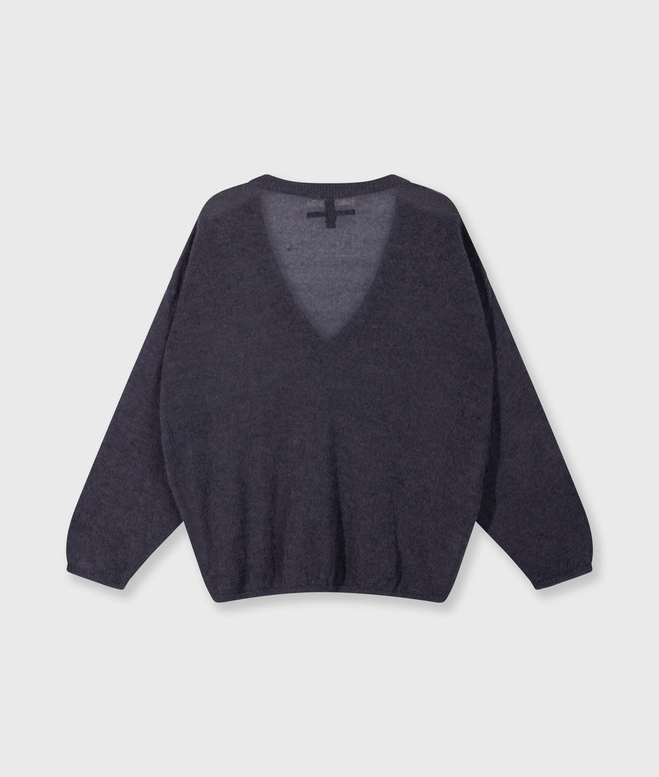 dunne V-hals knit sweater | steel blue