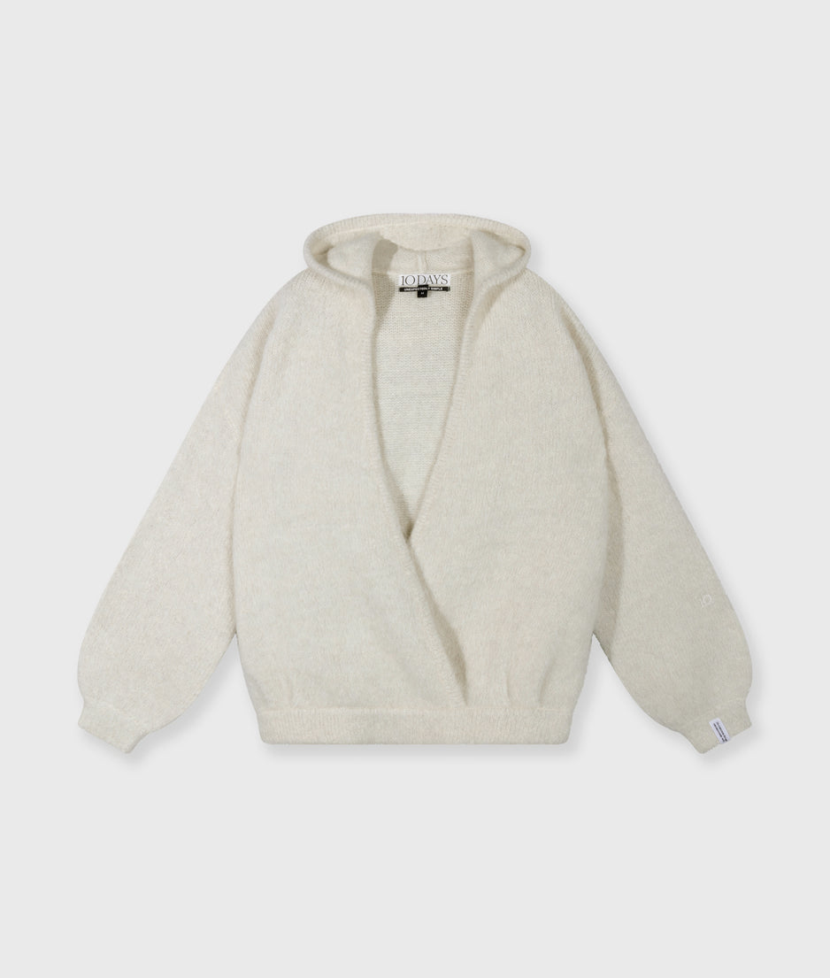 gebreide sweater lurex capuchon | ecru