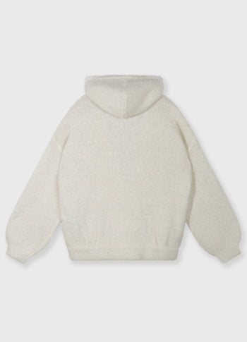 gebreide sweater lurex capuchon | ecru