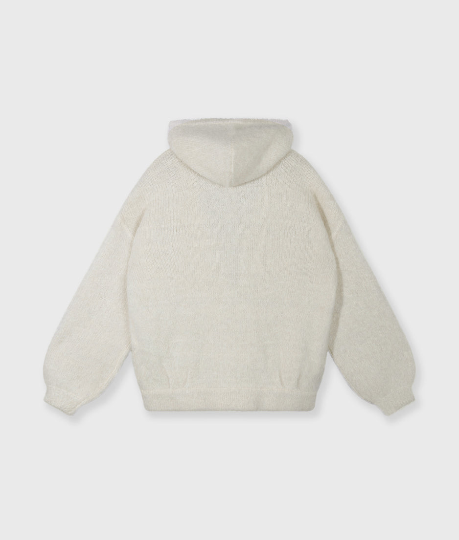 gebreide sweater lurex capuchon | ecru