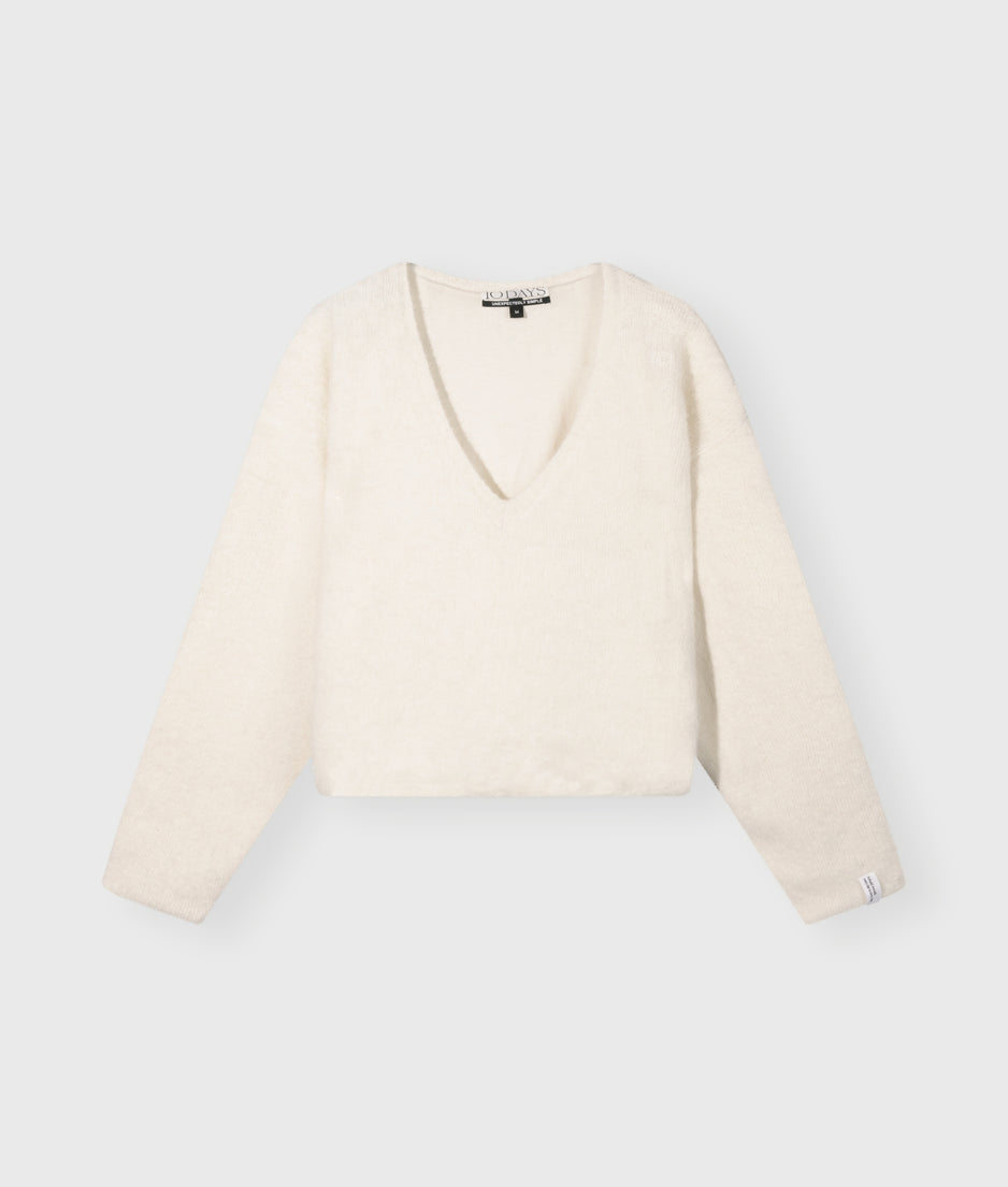 pleat hairy knit sweater | ecru