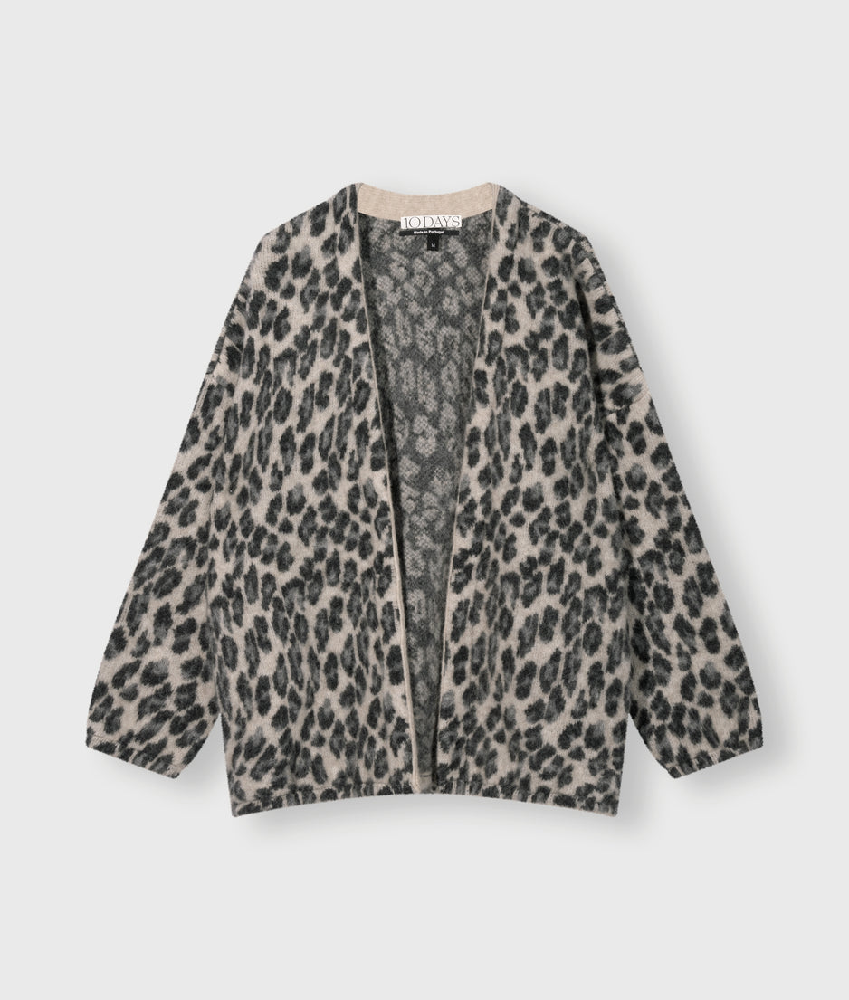 knit cardigan leopard | soft white melee