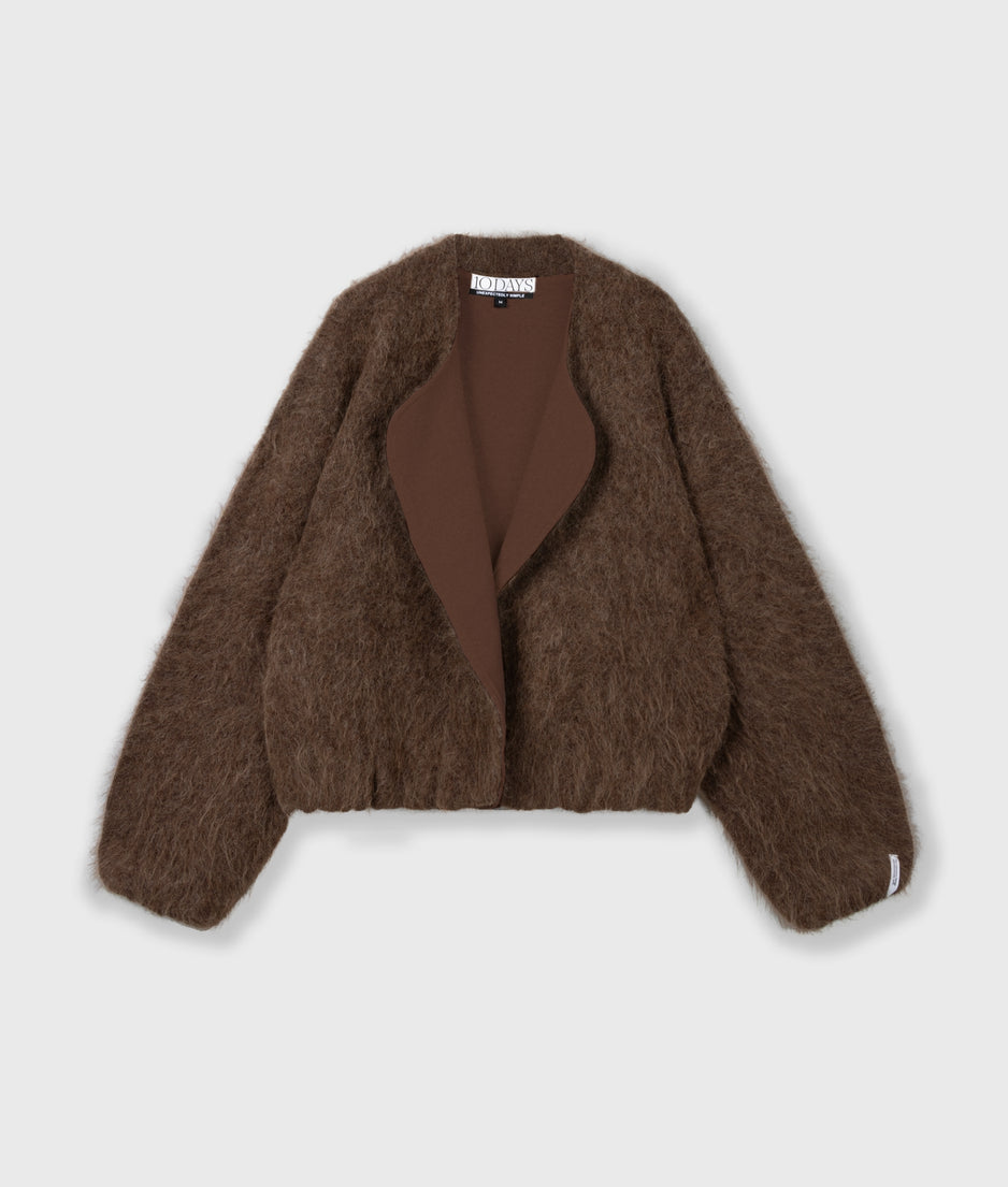 puffy hairy knit bomber | dark truffle