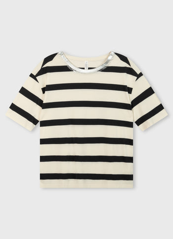 short sleeve tee stripe | light natural/grey raven