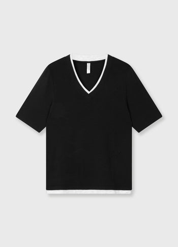 double layer v-neck tee | black