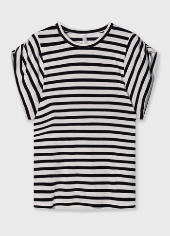 strong shoulder tee modal stripes | ecru/black
