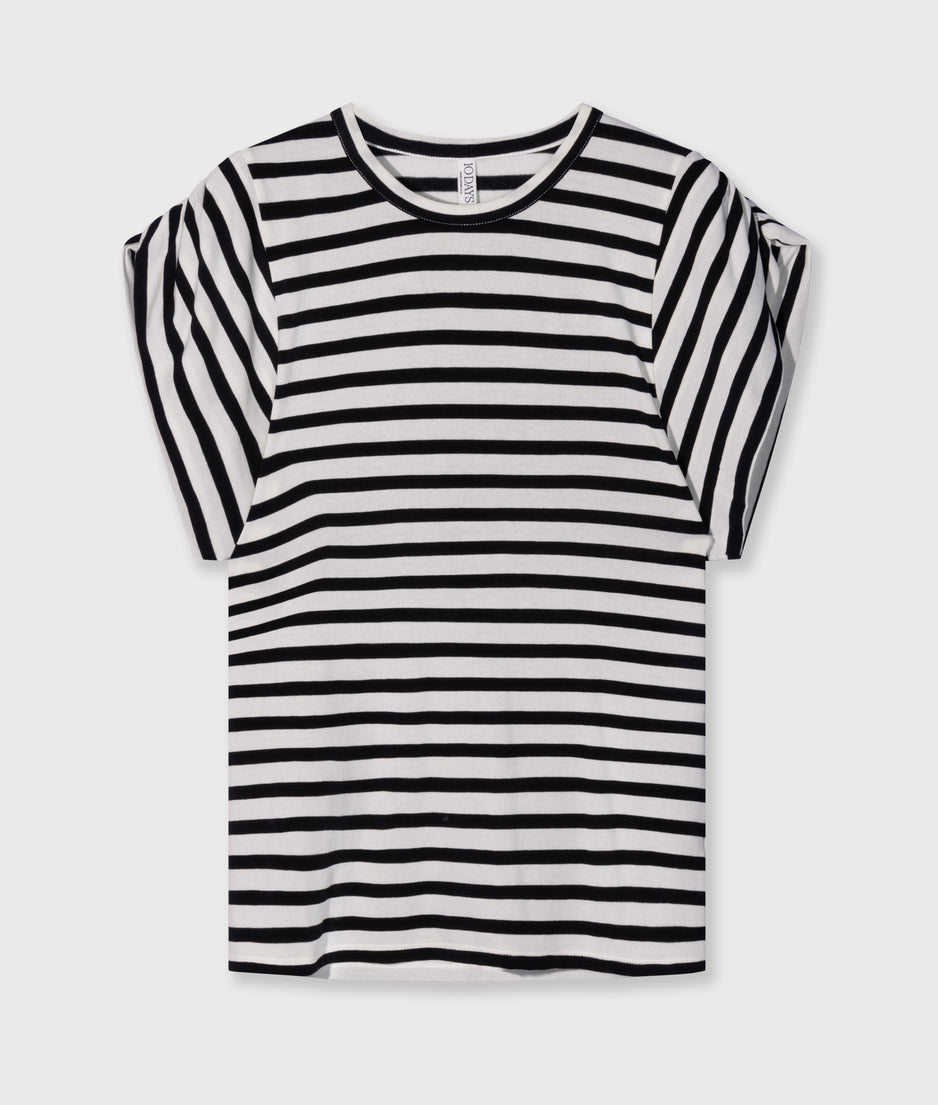 strong shoulder tee modal stripes | ecru/black