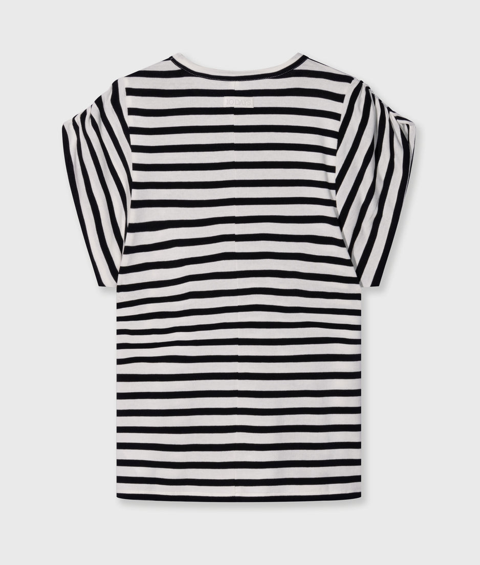strong shoulder tee modal stripes | ecru/black