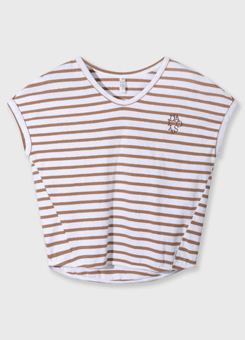 v-neck tee stripes | white/fudge