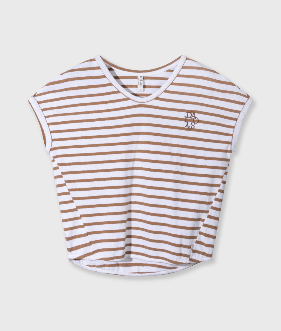 v-neck tee stripes | white/fudge