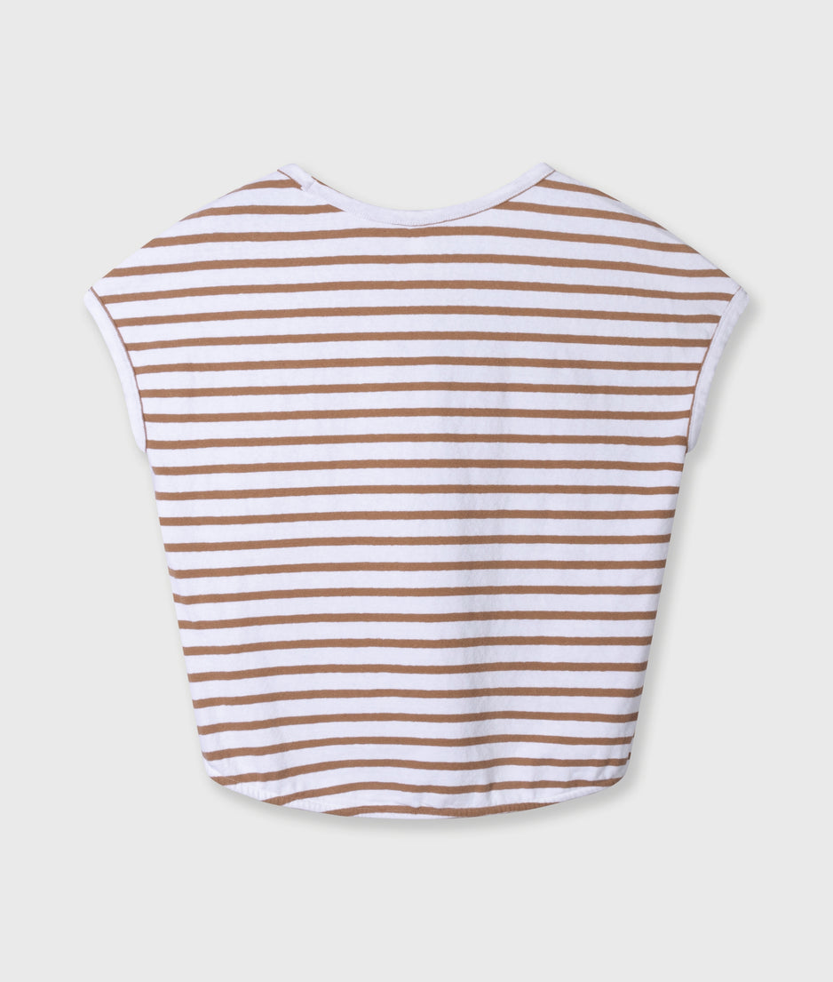 v-neck tee stripes | white/fudge
