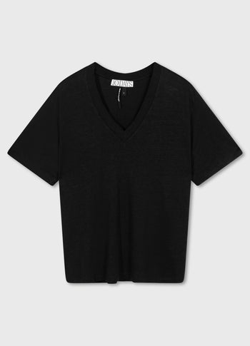 v-neck tee linen cotton | black