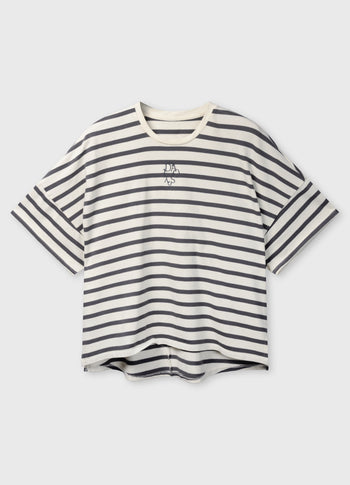 wijd T-shirt strepen | ecru/steel blue