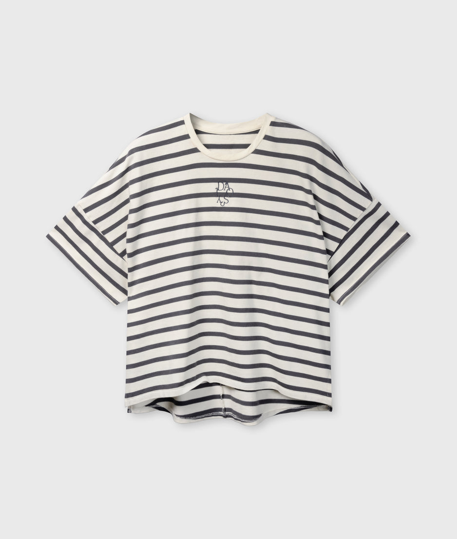 wijd T-shirt strepen | ecru/steel blue