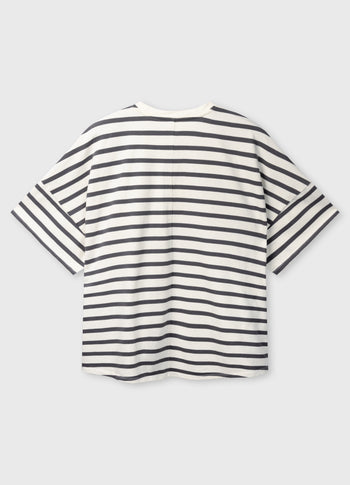 wijd T-shirt strepen | ecru/steel blue