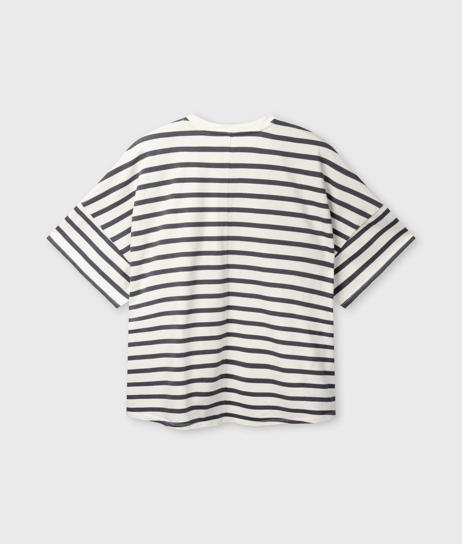 wijd T-shirt strepen | ecru/steel blue