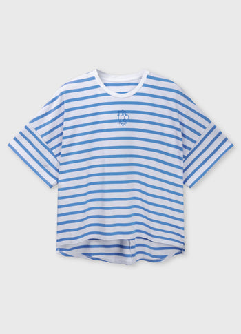 wijd T-shirt strepen | white/ultramarine