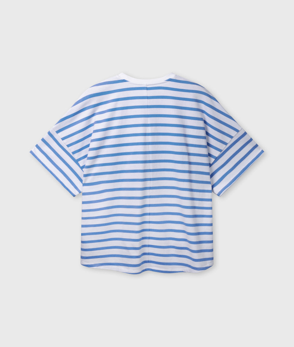 wijd T-shirt strepen | white/ultramarine