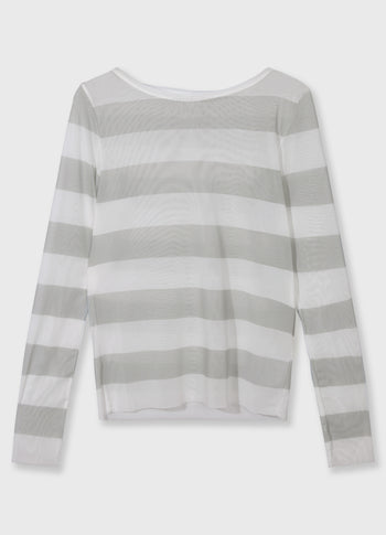 mesh top lange mouwen strepen | white/stone
