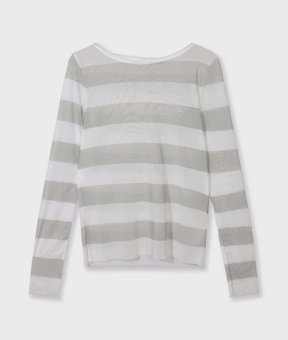 mesh top lange mouwen strepen | white/stone