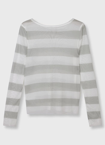 mesh top lange mouwen strepen | white/stone