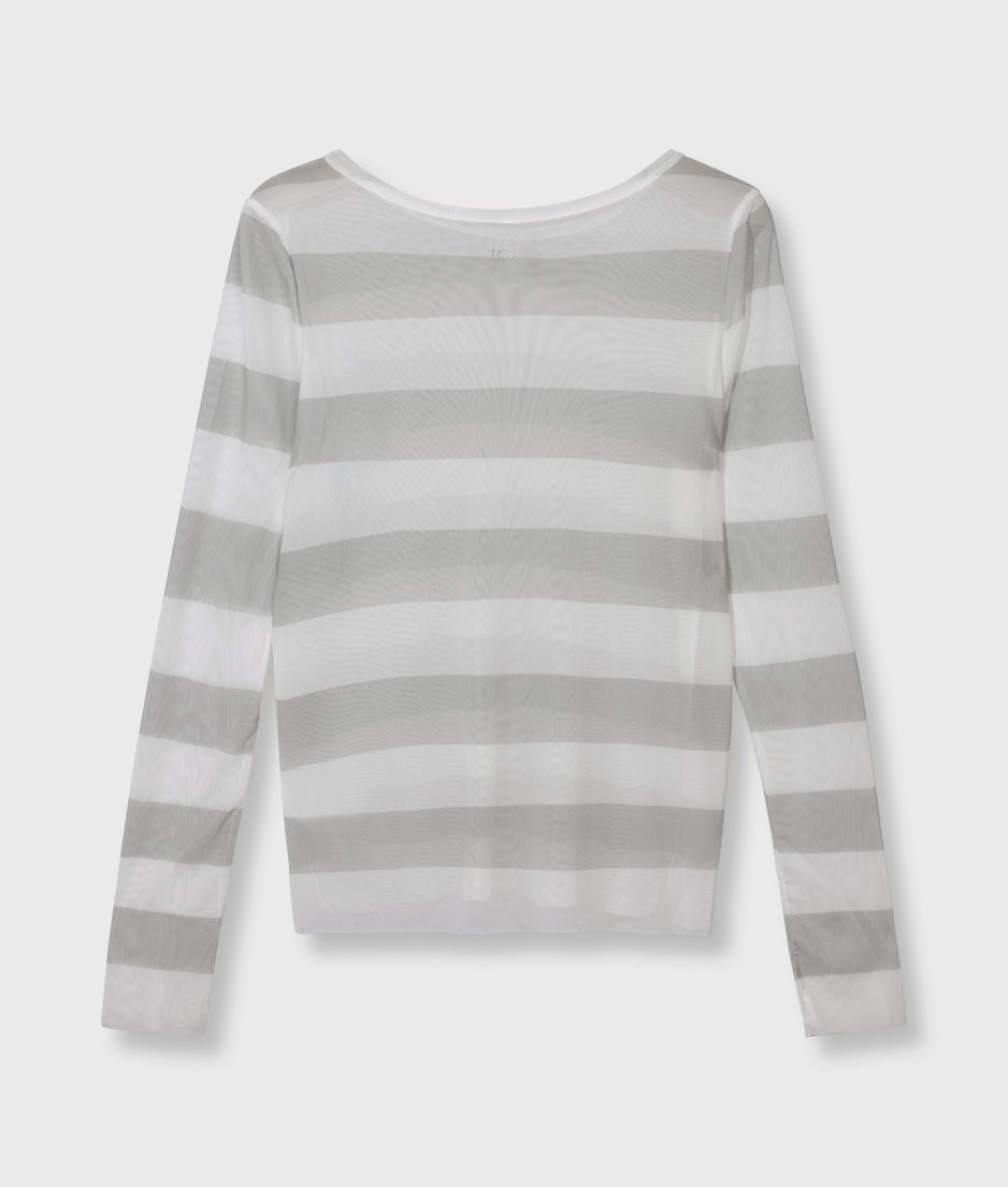 mesh top lange mouwen strepen | white/stone
