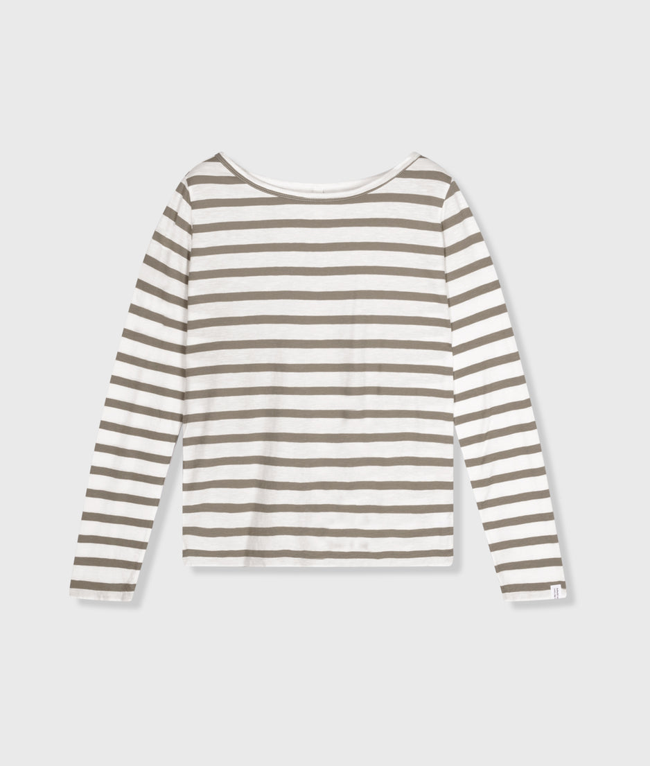 long sleeve tee stripes | ecru/sage
