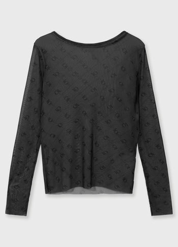 mesh top lange mouwen monogram | steel blue