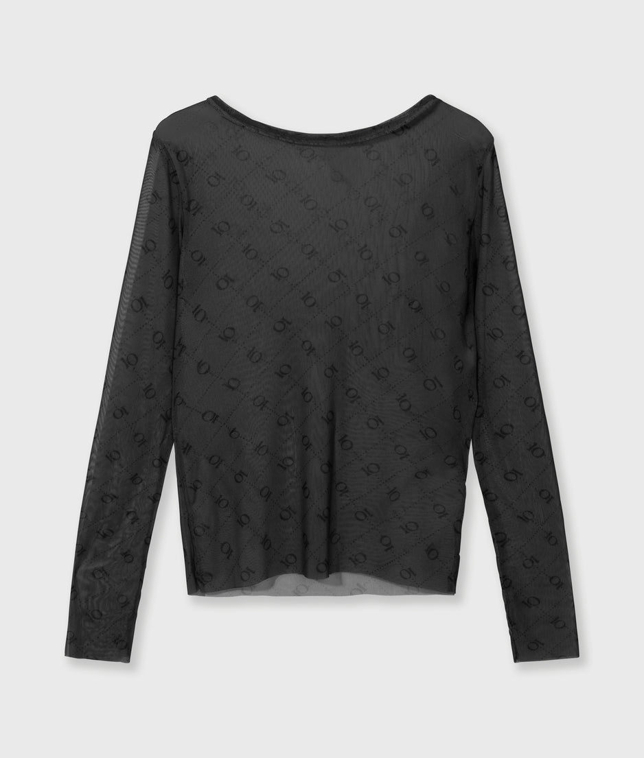 mesh top lange mouwen monogram | steel blue
