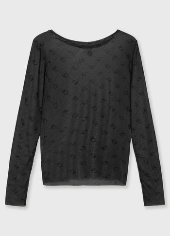mesh top lange mouwen monogram | steel blue