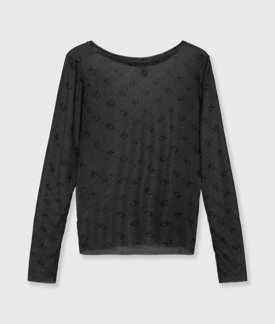mesh top lange mouwen monogram | steel blue