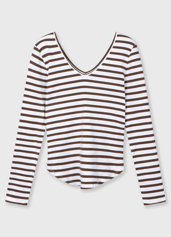 v-neck ballet top stripes | white/dark truffle