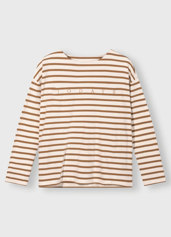 boat neck top stripes | ecru/suede