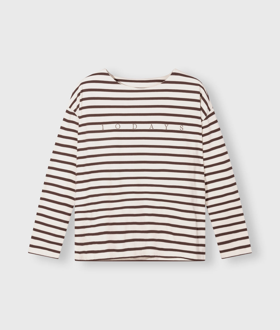 boat neck top stripes | ecru/wine