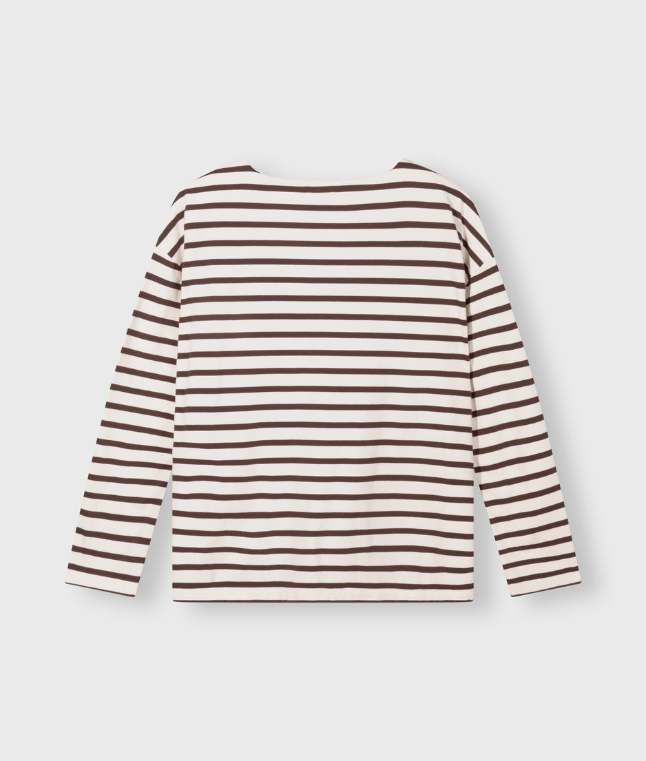 boat neck top stripes | ecru/wine